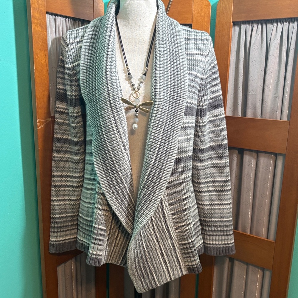 Sonoma Gray and White Striped Shawl Cardigan